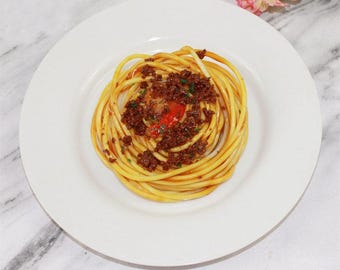 Model makaronu z mielonym mięsem i talerzem, imitacja spaghetti, rekwizyty do modeli żywności, dekoracja sklepu