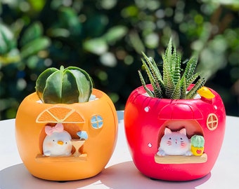 Pot succulent d'animal de bande dessinée en résine pour la décoration de la maison, jardinière créative de succulentes poussin de chat, pot de plante, cadeau d'anniversaire de pot de fleur