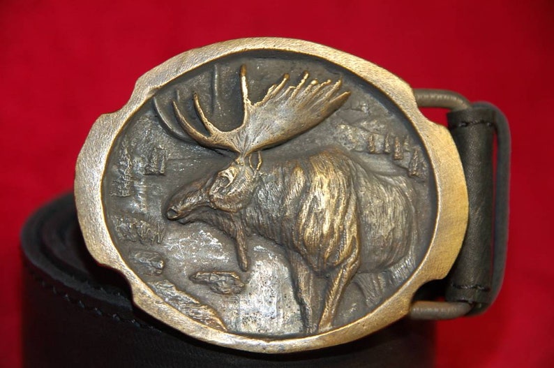 Vintage solid brass bronze Moose Elk oval cast belt buckle Etsy