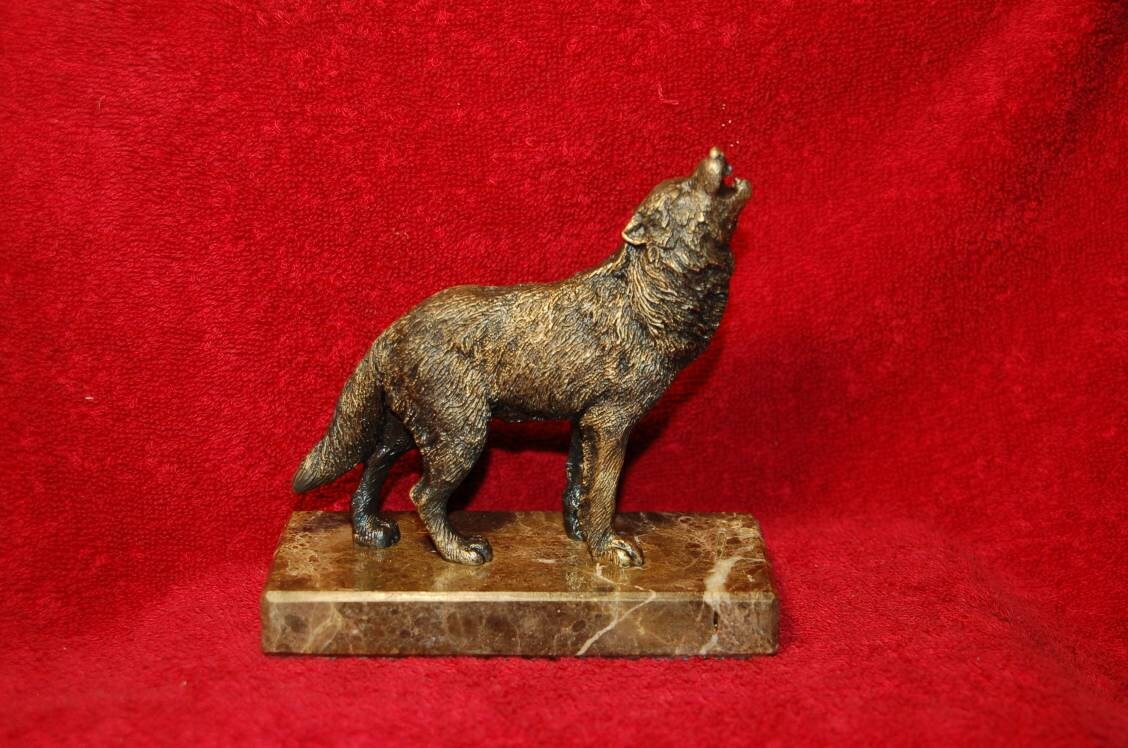 Vintage bronze grey Wolf figurine handcrafted art home decor Etsy