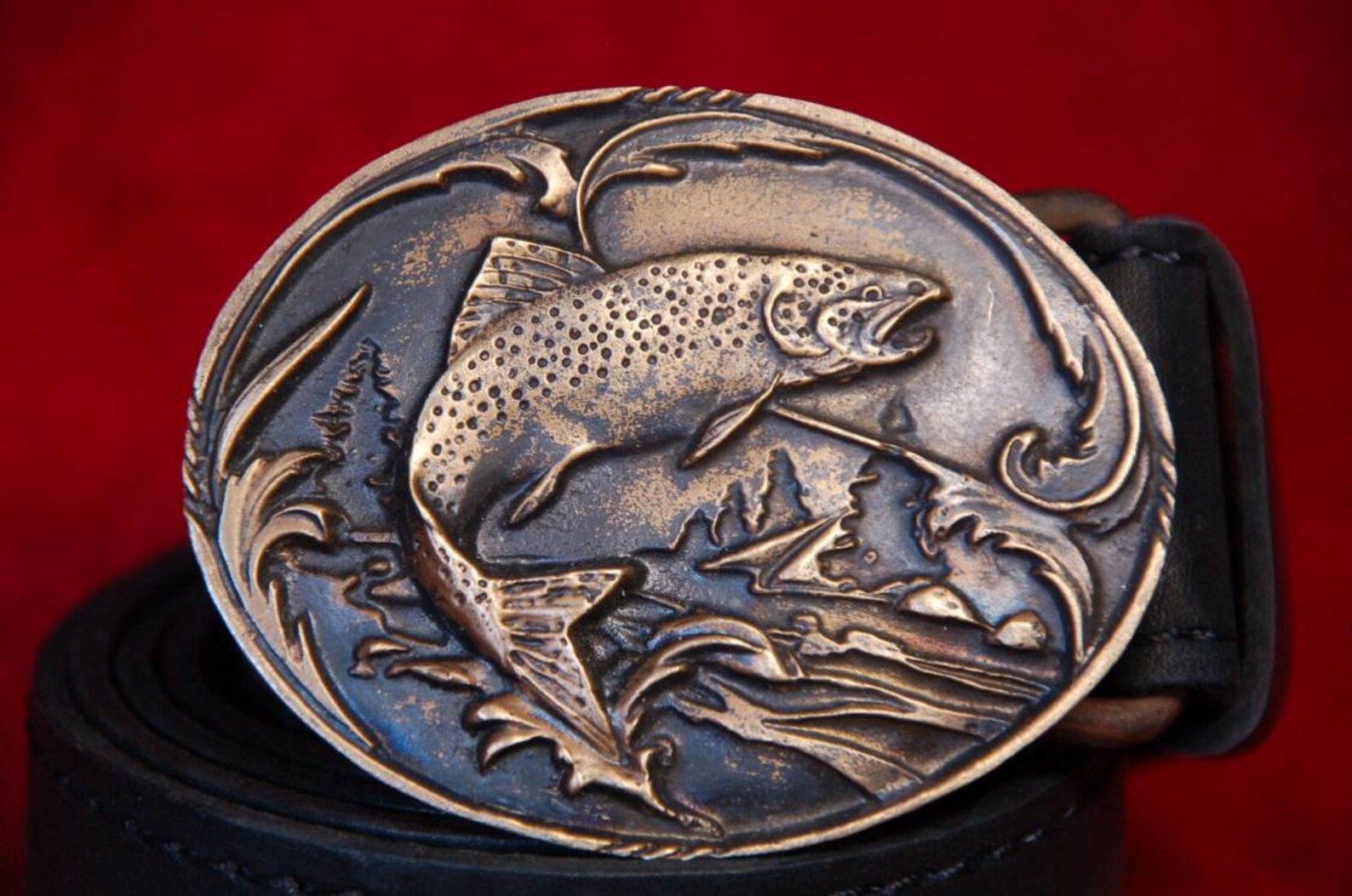 Vintage cast bronze brass Salmon fish oval belt buckle casting Etsy