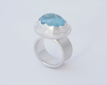 Ring AQUAMARIN silver gemstone ring large silver ring Barbara Weiss