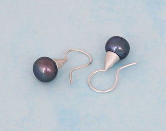 Earrings, PEARLS, silver, black, Barbara Weiss