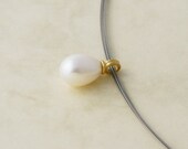 Pendant PEARL DROP pearl, gold,stainless steel rope, Barbara Weiss