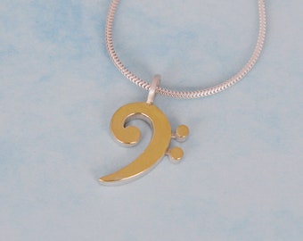 pendant - BASS CLEF - silver gold