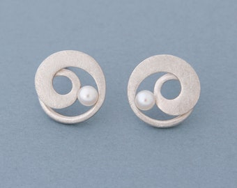 Boucles d'oreilles WIRBEL clous d'oreilles perle argent Barbara Weiss