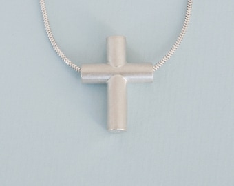 Pendant CROSS, silver, cross pendant, confirmation, jewelry, colored satin ribbon, Barbara Weiss