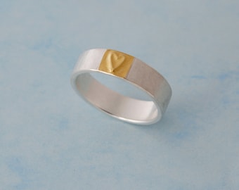 ring HEART silver gold