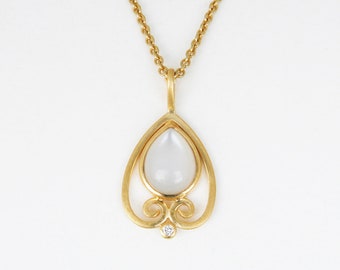 Necklace DROPS, white moonstone, brilliant, gold-plated, fine chain with pendant Barbara Weiss