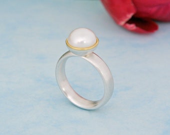 Ring PERLE Perlring Silber,Gold schlichter Ring mit Perle,Barbara Weiss