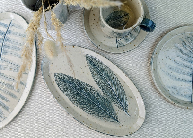 Oval Ceramic Plate With Leaf Motif / Dinner Plate Handmade Etsy