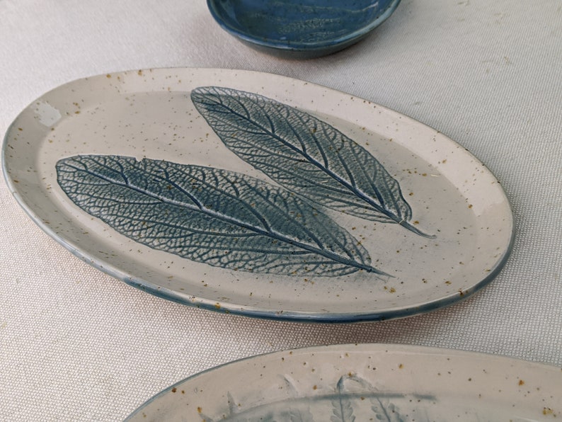 Oval Ceramic Plate With Leaf Motif / Dinner Plate Handmade Etsy
