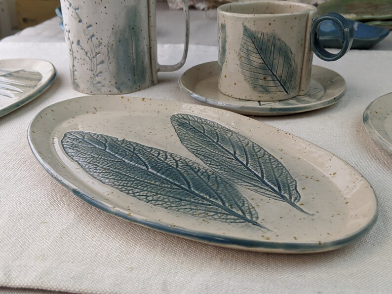 Oval Ceramic Plate With Leaf Motif / Dinner Plate Handmade Etsy