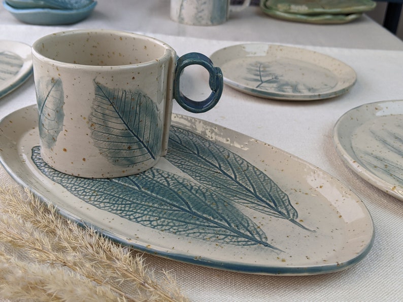 Oval Ceramic Plate With Leaf Motif / Dinner Plate Handmade Etsy