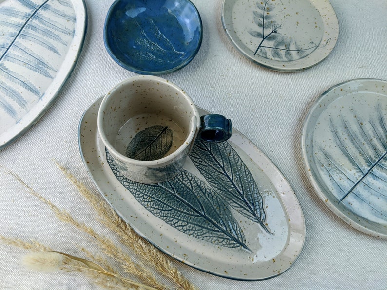 Oval Ceramic Plate With Leaf Motif / Dinner Plate Handmade Etsy