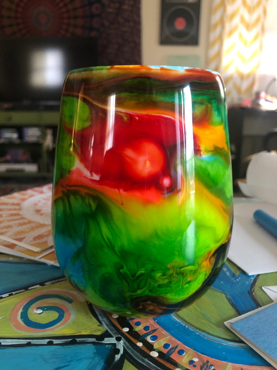 Custom Tie Dye Yeti Wine Glass Stainless Steel Gift Etsy