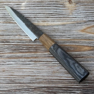 Couteau de cuisine Gamsjaga GJK6a en acier au carbone et frêne flammé
