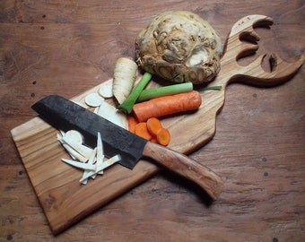 Gamsjaga Brotzeit- Schneide- oder Servierbrett mit Hirsch Geweih-Griff groß