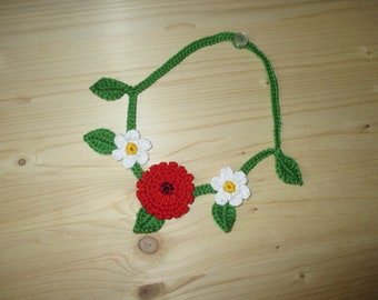 Häkelkette "Mohnblume und Gänseblümchen", Kinderkette