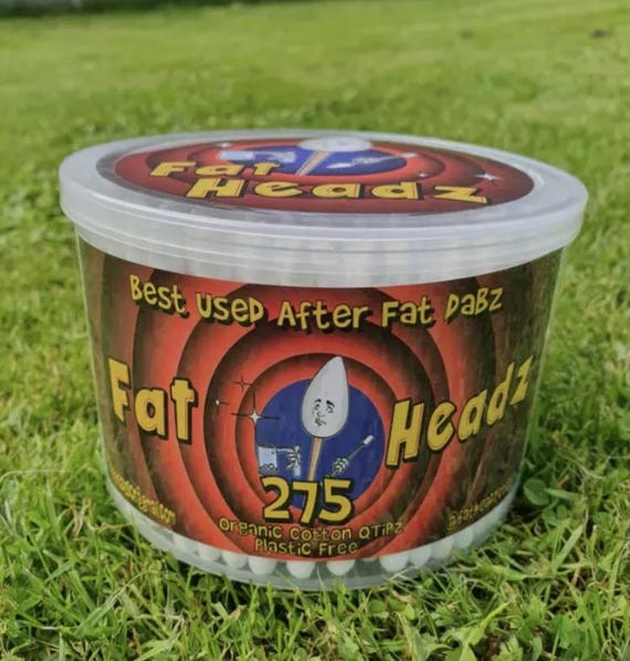 Fat Headz Q Tips. Cotton Tips. Bamboo Stem. Bleach & Glue Free. 275 Swabs.  100% Biodegradable.. UK SELLER