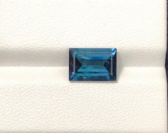 Natural Blue Tourmaline Gemstone: Afghanistan Emerald Cut Faceted Stone (3.47 Carats)