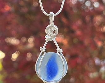 Collar de media canica con ojo de gato de cristal de playa del lago Erie