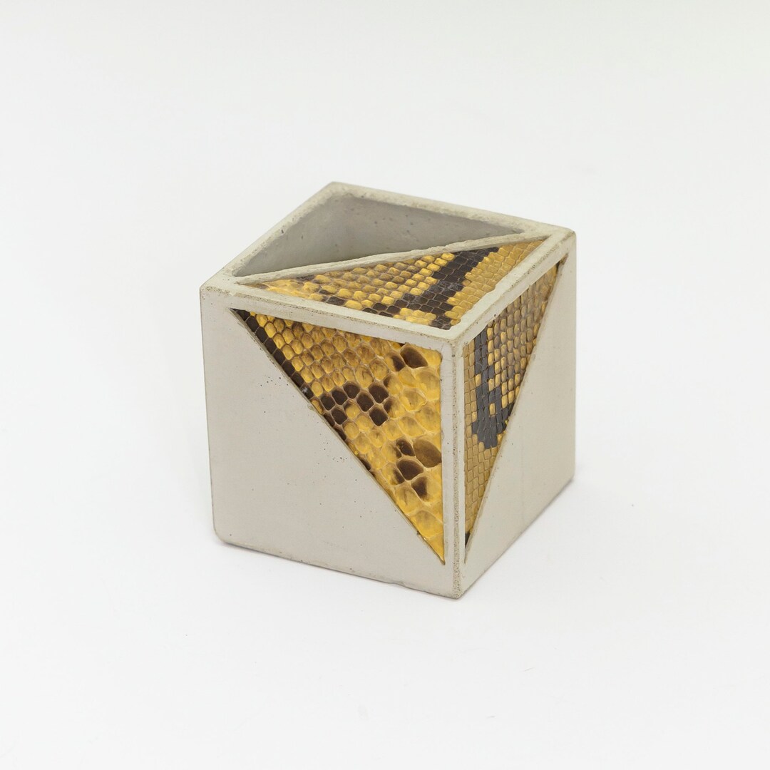 Geometric - Tricolor Cubical Concrete Planter - With Earth Tone Snake ...