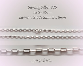 925 Sterlingsilber Kabel Kette  2,5mm x 6mm 45cm, Damenkette, zierliche Silberkette, elegante Gliederkette
