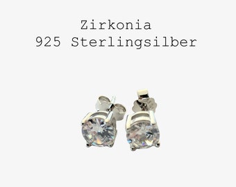 Zirconia 3A, stud earrings in 925 sterling silver, diameter 6 mm, delicate, elegant