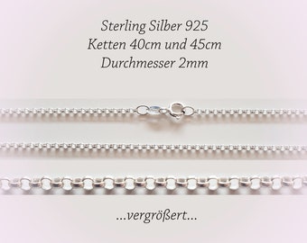 925 Sterlingsilber Rolokette,  2mm 40 u.45cm, Damenkette, zierliche Silberkette, Gliederkette