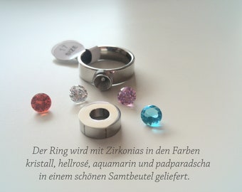 Edelstahlwechselring mit 4 Zirkonias, Damenring, Solitärring, Edelstahlring,