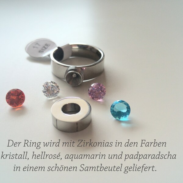 Edelstahlwechselring mit 4 Zirkonias, Damenring, Solitärring, Edelstahlring,