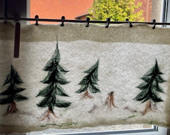 Christmas window curtain, fir trees, hand-felted, opaque translucent curtains, felt curtain, bistro curtain made to measure