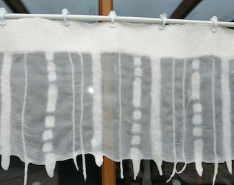 Elegant striped felt curtain, hand-felted, made of silk and wool, sheer curtain, cafe curtain, made-to-measure curtain, gifts for mothers