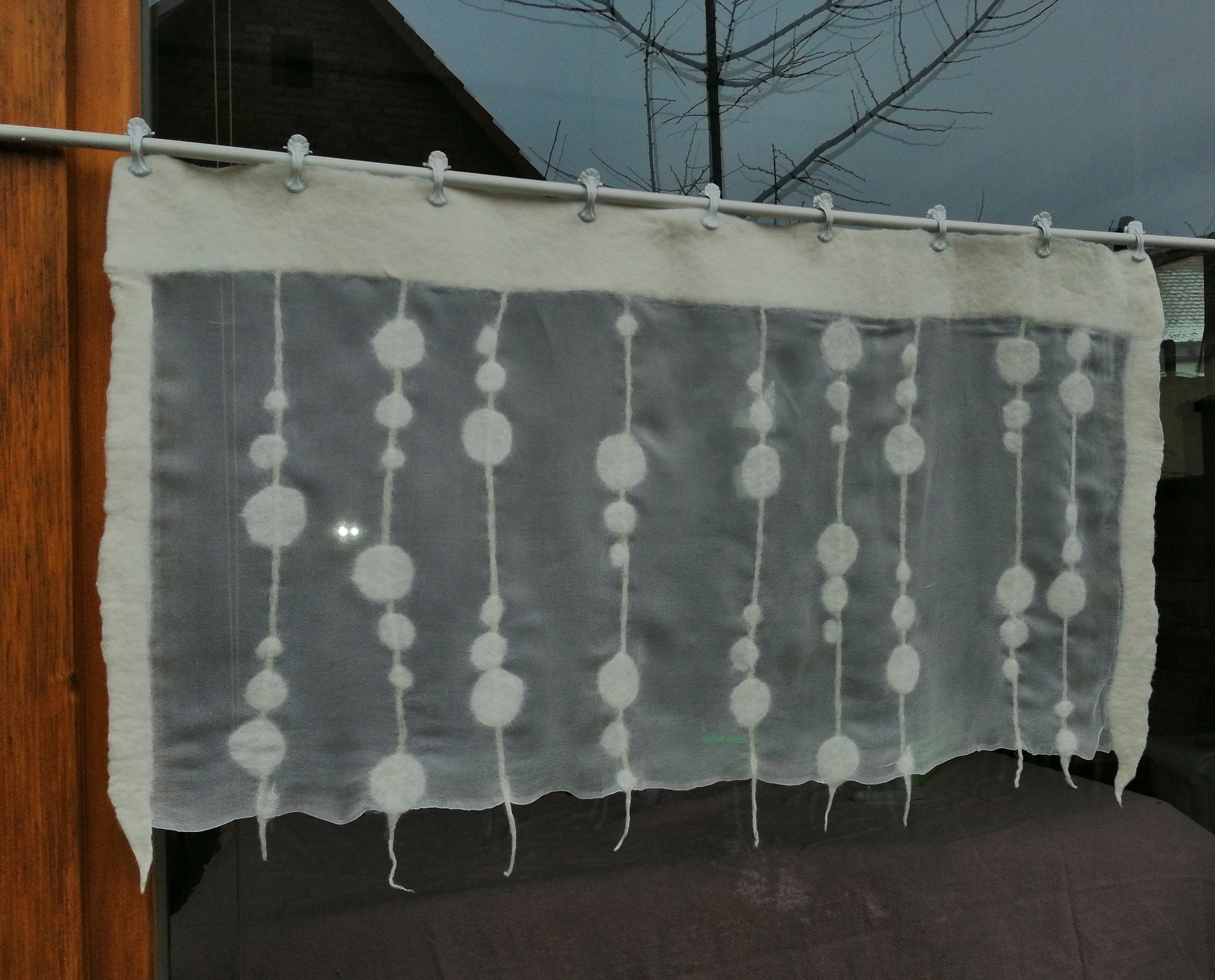 Edle weiße Gardine Wolle, Vorhang Seide Gardinen, und Scheibengardine, Fensterschmuck, Punkte, luftiger gefilzt