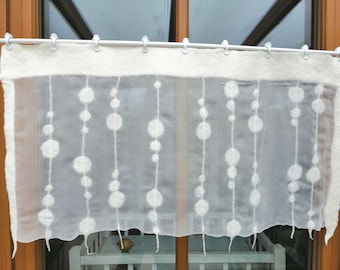 Elegant white polka dot curtain, silk/wool, felted, felt curtain, made-to-measure curtains, curtains, cafe curtain, drape, gifts for mothers
