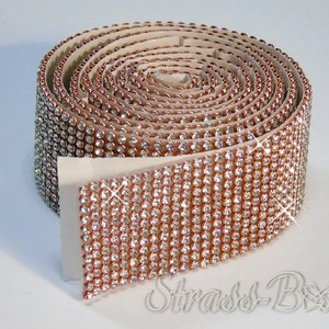 selbstklebendes MESH ROSEGOLD / CRYSTAL 12reihig 28mm Strassband SS06