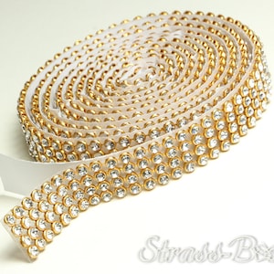 selbstklebend MESH CRYSTAL/GOLD 4reihig 13mm Strassband SS08