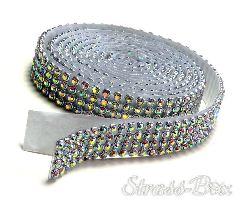 selbstklebendes MESH CRYSTAL AB 4reihig 13mm Strassband SS08 Irisierend Bild 1