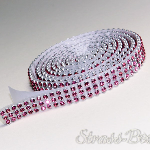 autocollant MESH ROSE 3 rangée 1 cm ruban strass SS08 Rose