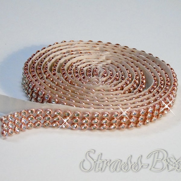 ruban auto-adhésif MESH ROSEGOLD / CRYSTAL 3 rangs 1 cm strass SS08