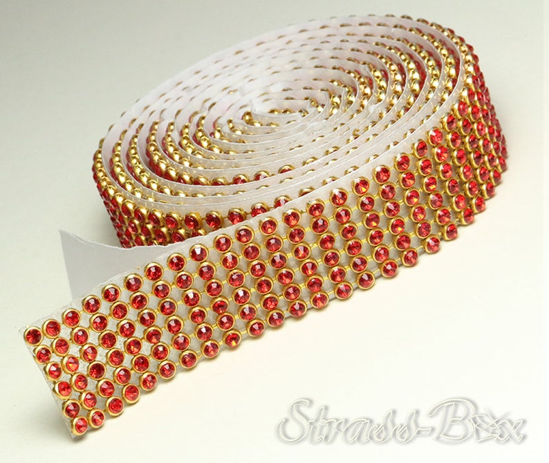 self-adhesive MESH SIAM / GOLD 6 rows 2cm rhinestone ribbon SS08 image 1