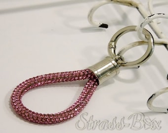 MINI keyring ROSE / pink / silver / 14cm in loop