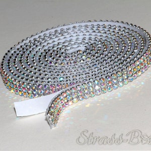 selbstklebendes MESH CRYSTAL AB 3reihig 7mm Strassband SS06 Irisierend