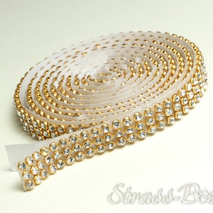 selbstklebendes MESH CRYSTAL/GOLD 3reihig 1cm Strassband SS08