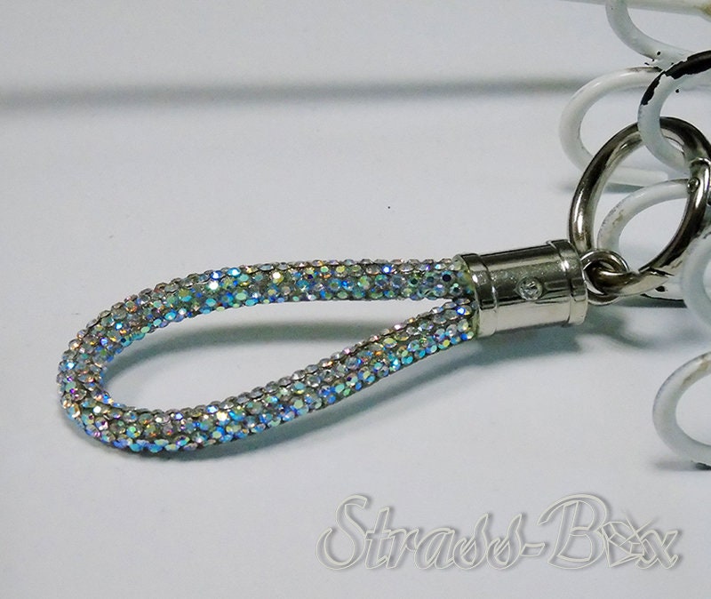 MINI keyring CRYSTAL AB / iridescent / silver / 14cm in loop