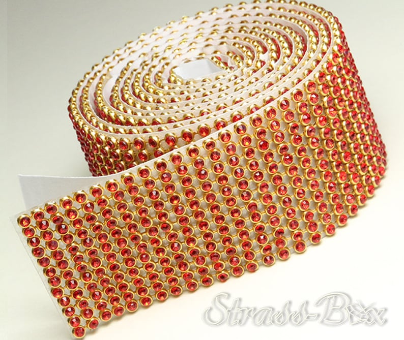 self-adhesive MESH SIAM / GOLD 12 rows 39mm rhinestone ribbon SS08 image 1