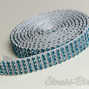 zelfklevend MESH PEACOCK BLUE 4 rij 13 mm strass tape SS08 turquoise blauw