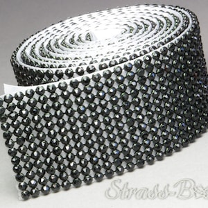 selbstklebendes MESH JET 12reihig 39mm Strassband SS08 schwarz/black