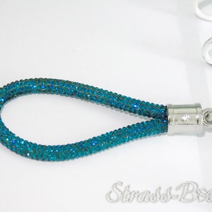 Schlüsselanhänger TÜRKIS in SCHLAUFE 20cm / Rhinestone Rope